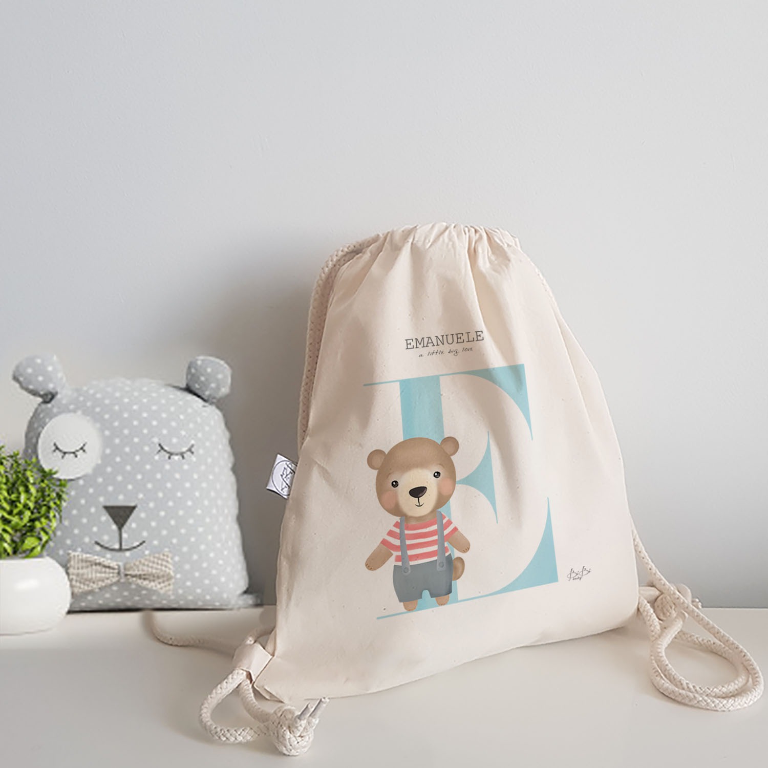 ZAINETTO SACCHETTO PERSONALIZZATO LETTERA NOME ANIMALETTO COLORI BIBIBABY