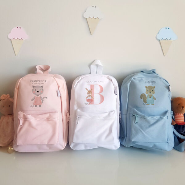 ZAINETTO MINI, PICCOLO TRE COLORI PERSONALIZZATO LETTERA NOME ANIMALETTO BIBIBABY, BIMBO BIMBA