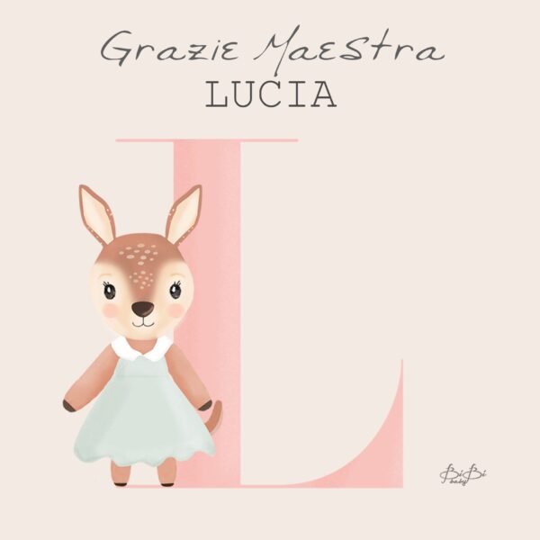 TOVAGLIETTA PERSONALIZZATA GRAZIE MAESTRA ANIMALETTO NOME COLORE LETTERA BIBIBABY