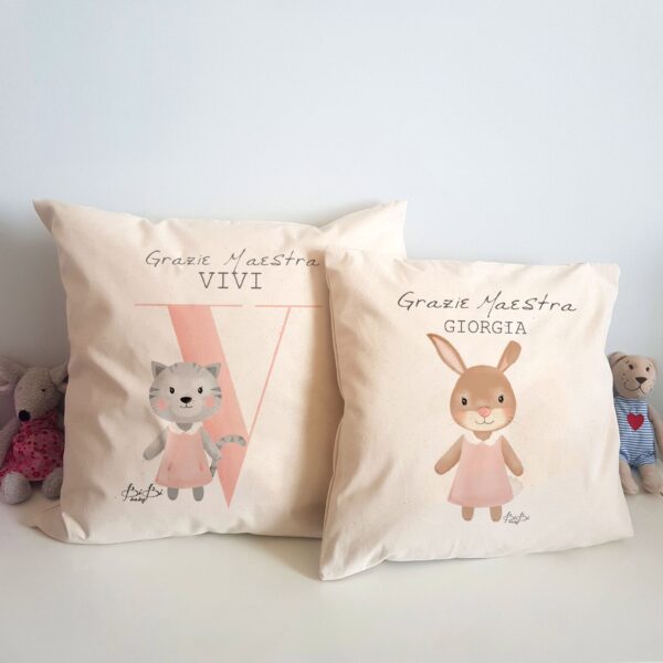 cuscino personalizzato maestra nome lettere animaletto bibibaby, Grazie maestra, regalo alunni,classe