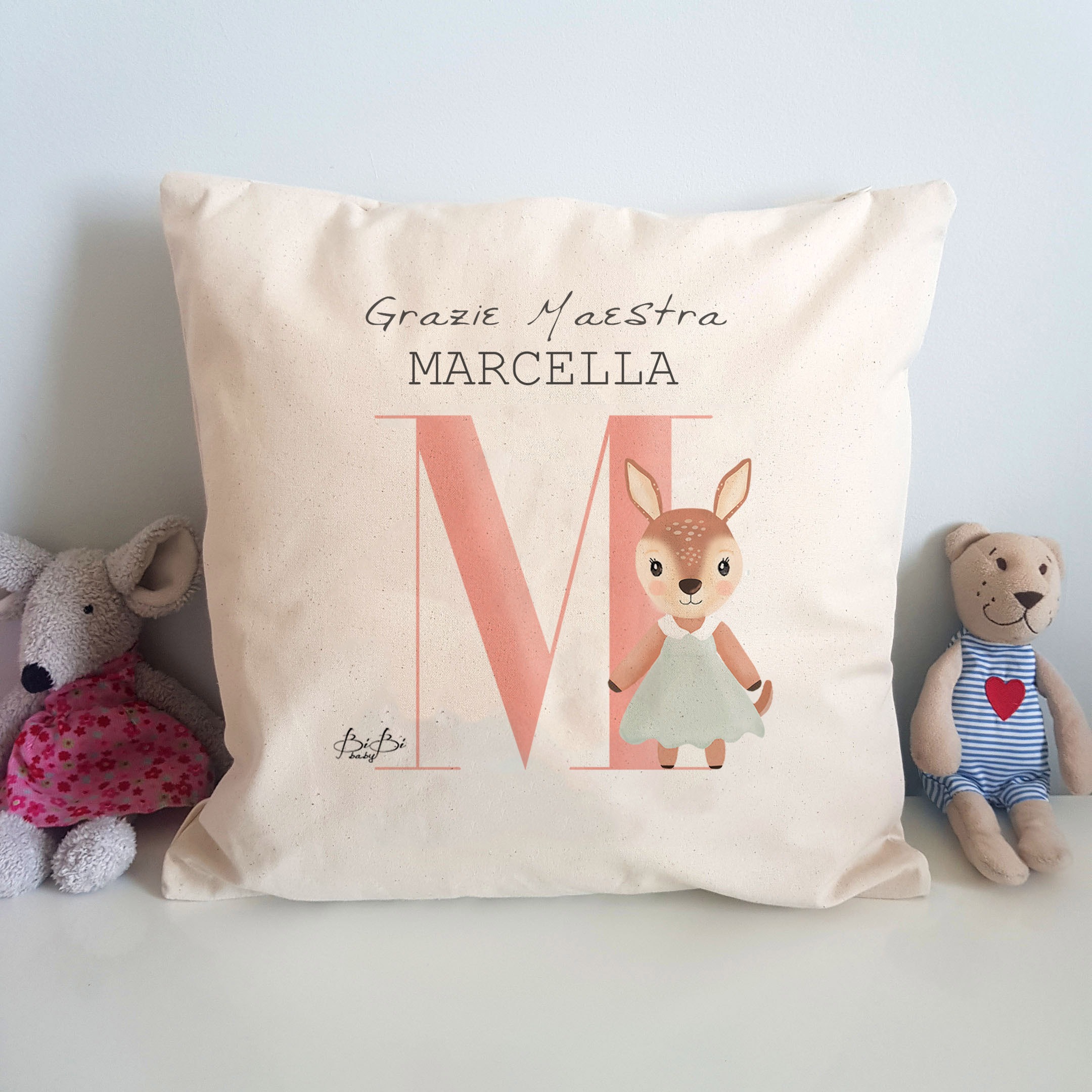 Cuscino Grazie Maestra con Animaletto - immagine 2