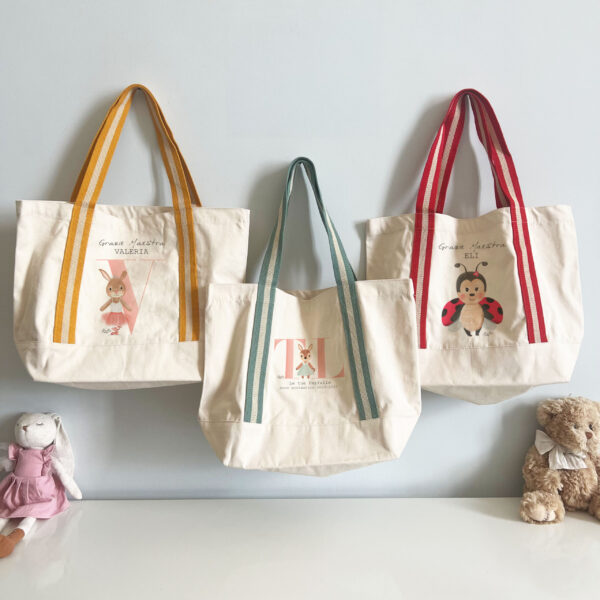 BORSE MANICI 3 COLORI personalizzata nome frase animeltto bibibaby grazie maestra