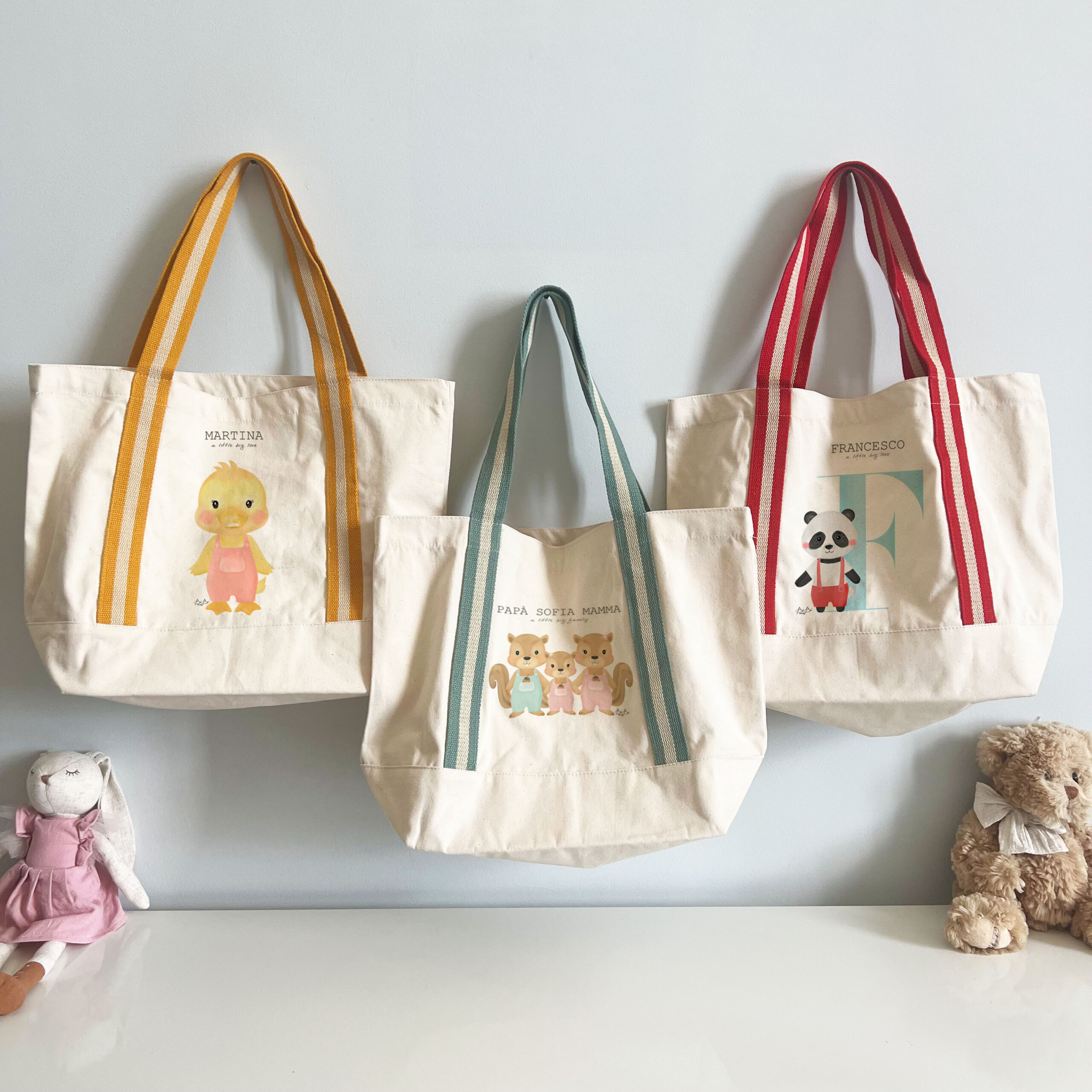 BORSE MANICI 3 COLORI personalizzata nome frase animeltto bibibaby