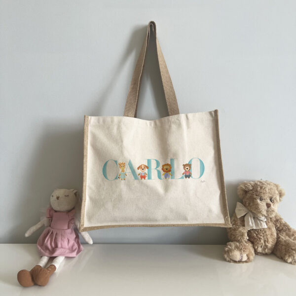 Borsa Shopper in Juta Bibibaby Scritta