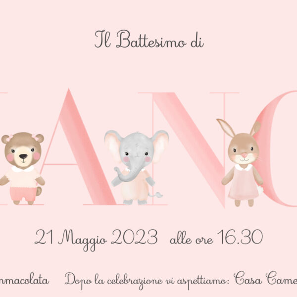 Invito digitale Battesimo Nome con Animaletti