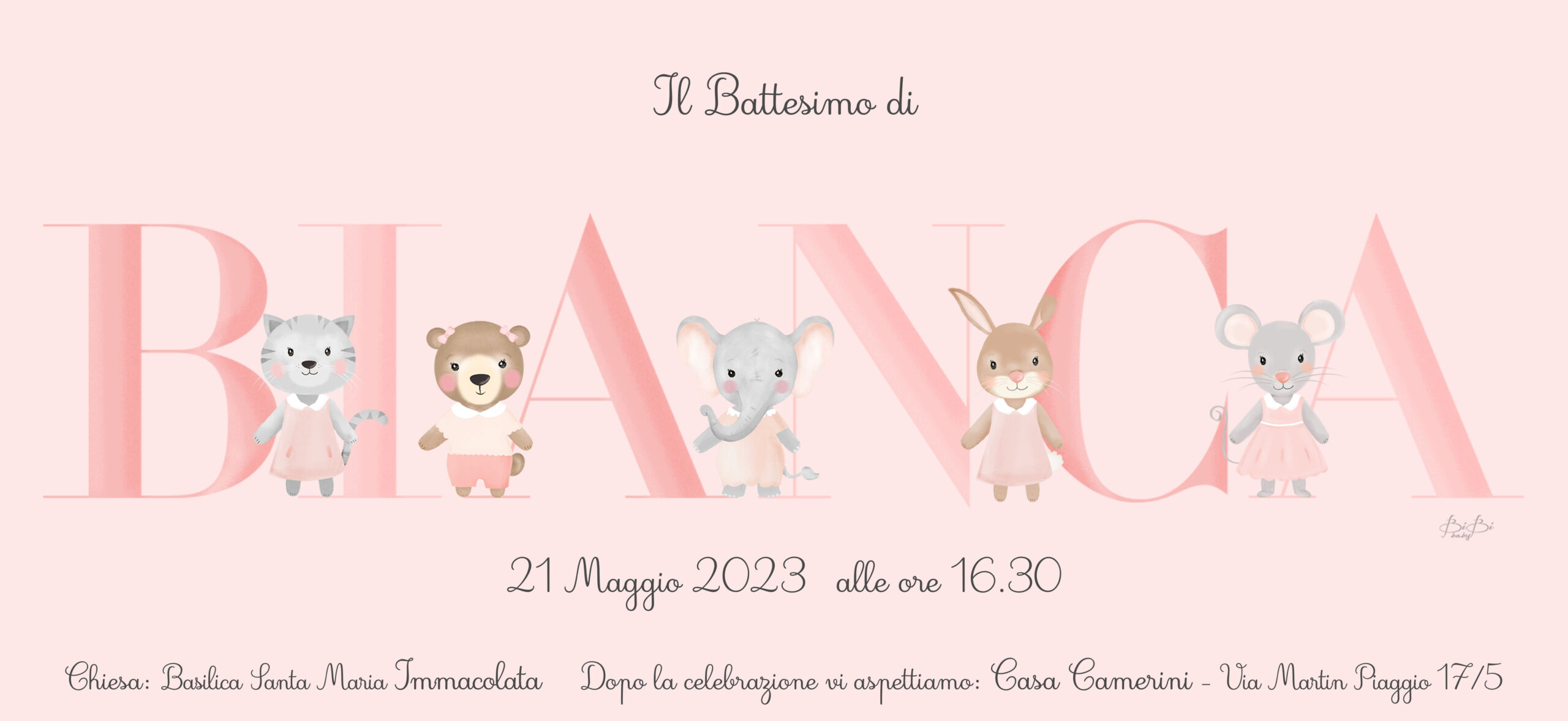 Invito digitale Battesimo Nome con Animaletti